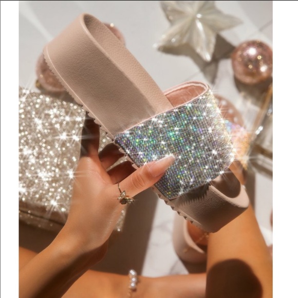 Nude Rhinestone Platform Sandals - Picture 4 of 8